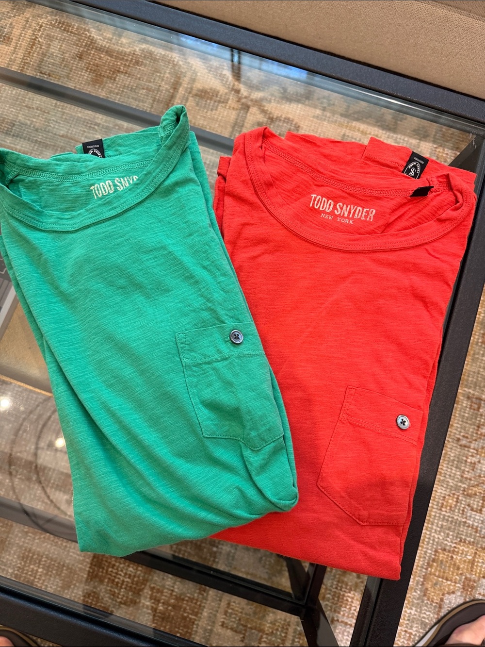 Todd Snyder Green & Red Short Sleeve Pocket Tees